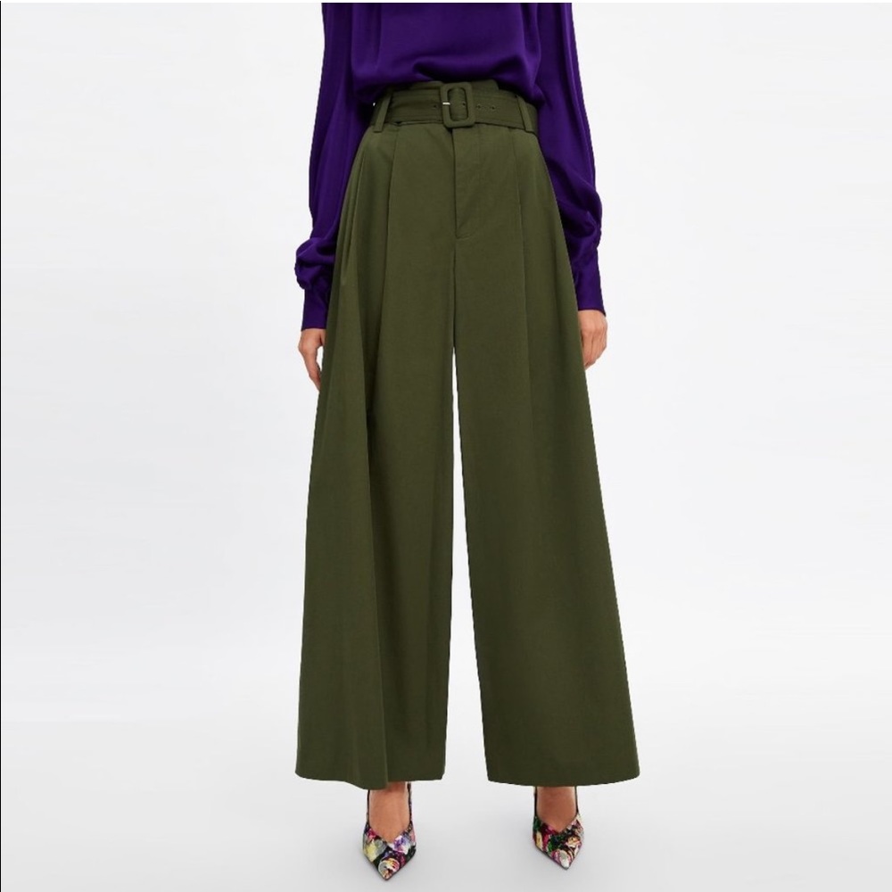 Zara green wide leg pants